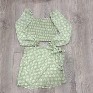 Twik Green and White Smocked Top